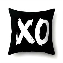 Load image into Gallery viewer, XO PRINTED IN WHITE ON A BLACK THROW CUSHION COVER