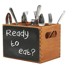 Load image into Gallery viewer, ready to eat written on the chalkboard wooden cutlery box with cutlery