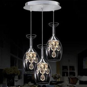 3 cocktail chandelier lights shaped in a wine glass