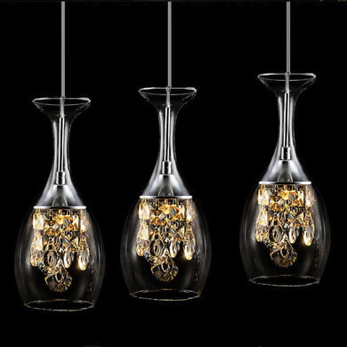 3 cocktail chandelier lights shaped in a wine glass