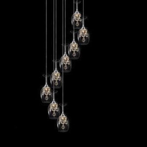 8 cocktail chandelier lights shaped in a wine glass 