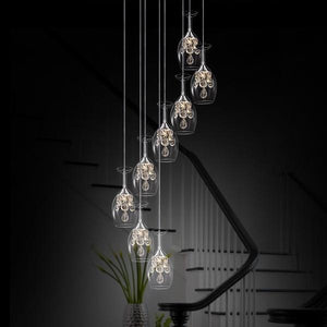 8 cocktail chandelier lights shaped in a wine glass 