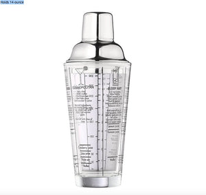 standing glass cocktail shaker with recipes