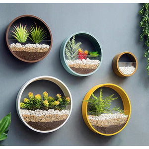 Croft Modern Circular planter collection with gravel and plants for wall decor