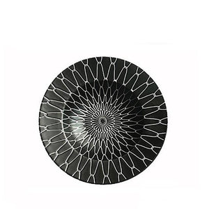 BLACK WITH WHITE GEOMETRIC SHAPES PRINTED ON THE DEJAVU DEEP DISH DINNERWARE