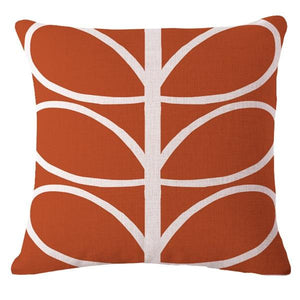 Funky red cushion cover with white abstract leaves