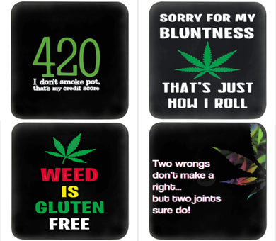 set of 4 cannabis coaster sayings - FunkChez