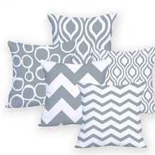 Load image into Gallery viewer, Grey and White cushion covers on cushion pillows