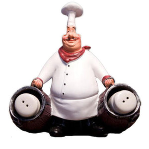 1 chef figurine statue with a salt and pepper shaker
