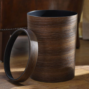 Modern Havana wood finish dustbin with ring lid