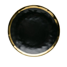 Load image into Gallery viewer, karma dinnerware plate in black with gold lining