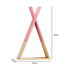 Load image into Gallery viewer, PINK AND WOOD COLOUR KIENNE WALL RACK WITH SIZE SPECIFICATIONS
