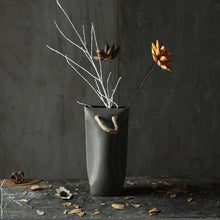 Load image into Gallery viewer, luna dark grey planter pot with artificial stems and yellow flower