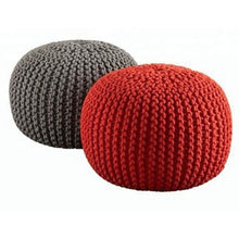 Load image into Gallery viewer, 2 MANGY KNITTED POUFS IN GREY AND RED - FUNKCHEZ