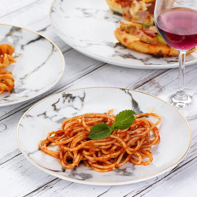 Spaghetti served in the marbella dinnerware plate