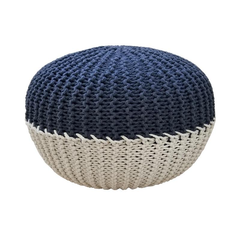 marco navy blue and beige doube colored pouf ottoman - FunkChez