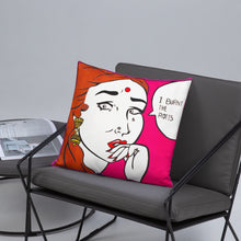 Load image into Gallery viewer, funny design and text of an indian girl throw pillow placed on a bench FunkChez