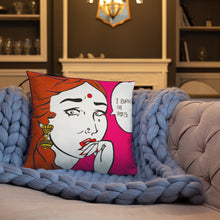 Load image into Gallery viewer, funny design and text of an indian girl throw pillow placed on a couch FunkChez
