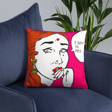 Load image into Gallery viewer, funny design and text of an indian girl throw pillow placed on a couch FunkChez