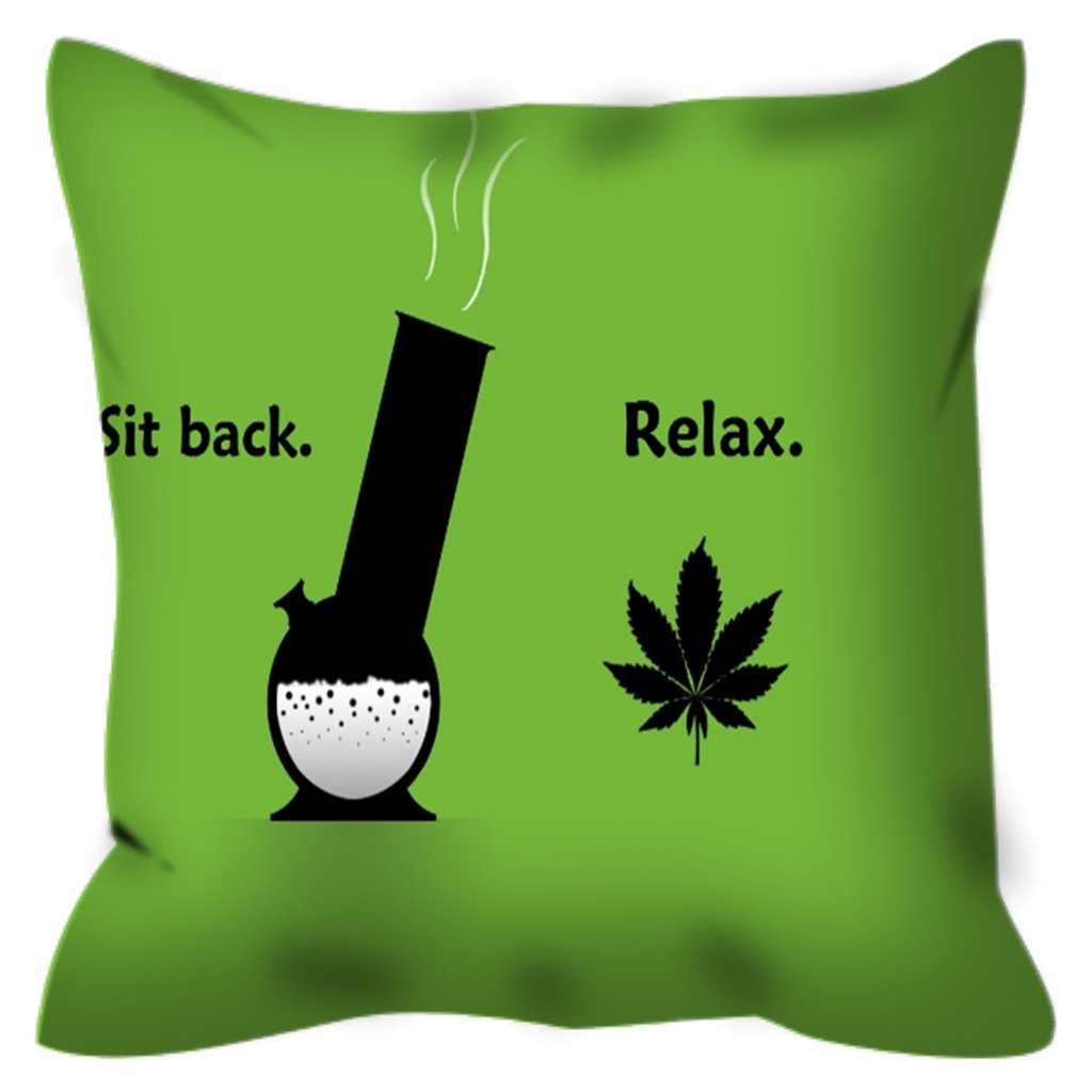 Sit back relax printed on a green outdoor throw cover