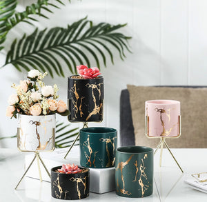 Nordic Gold Infused Porcelain Marble Planter