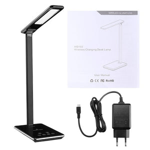 48LED Table Desk Lamp QI Wireless Charging Dimming Touch Switch Reading Light Phone Charger Pad Eye-protect Book Light with Plug