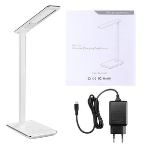 48LED Table Desk Lamp QI Wireless Charging Dimming Touch Switch Reading Light Phone Charger Pad Eye-protect Book Light with Plug