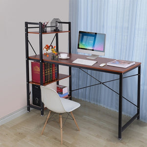 Computer Desk with Bookshelf 47-inch Home Office Desk Writing Study Table with 4 Tier Bookshelves Multipurpose PC Workstation