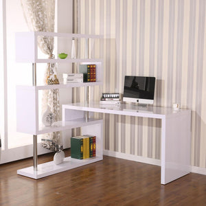 Perth - White - Fold-able Rotating Corner Desk and Shelf Combo - Only Ships to United States