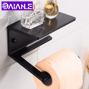 Toilet Paper Holder with Shelf Creative Bathroom Roll Paper Holder Aluminum WC Tissue Paper Towel Holders Black Wall Mounted
