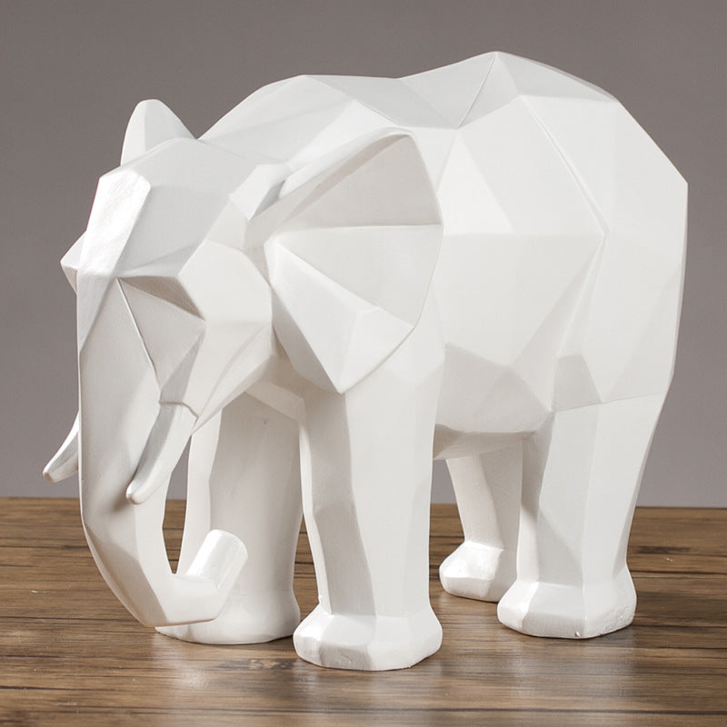 Elephant Statue Abstract Resin Ornaments Black White Geometric Elephant Animal Sculpture Crafts Home Decoration Model Gift