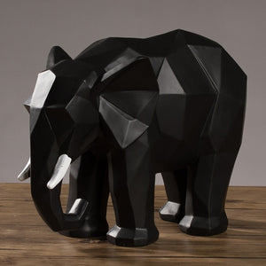 Elephant Statue Abstract Resin Ornaments Black White Geometric Elephant Animal Sculpture Crafts Home Decoration Model Gift