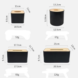 4 banbo tissue boxes of different sizes with measurements