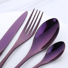 Load image into Gallery viewer, 4 cutlery pieces in purple colour from the nordane cutlery set collection
