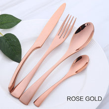 Load image into Gallery viewer, 4 cutlery pieces in rose gold colour from the nordane cutlery set collection