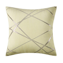 Load image into Gallery viewer, tan colored cushion with gold geometric stripes -FunkChez