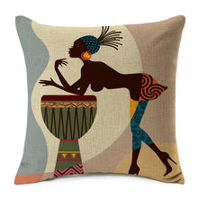 Load image into Gallery viewer, african lady leaning on a drum printed on a throw cover