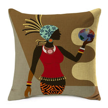 Load image into Gallery viewer, african lady wearing a red top printed on a cushion cover