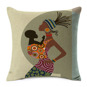 African mother carrying a child around her chest printed on a cushion cover