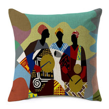 Load image into Gallery viewer, 3 african tribemen printed on a throw cushion cover
