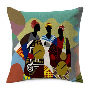 3 african tribemen printed on a throw cushion cover