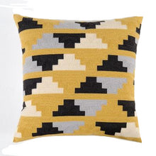 Load image into Gallery viewer, cushion cover with grey, mustard yellow, black and white in geometrical triangles