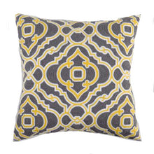 Load image into Gallery viewer, cushion cover with grey and mustard yellow in geometrical patterns