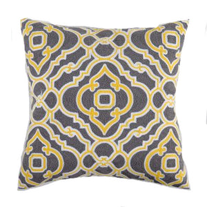 cushion cover with grey and mustard yellow in geometrical patterns
