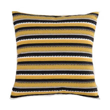 Load image into Gallery viewer, cushion cover with grey, mustard yellow, black and white in geometrical stripes