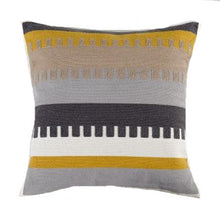 Load image into Gallery viewer, cushion cover with grey, mustard yellow, black and white in geometrical stripes