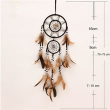 Load image into Gallery viewer, brown and tan colored dreamcatcher with size specifications