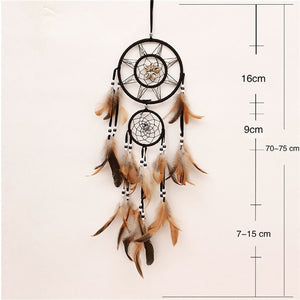 brown and tan colored dreamcatcher with size specifications