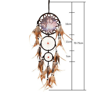 brown feathers and black rings dreamcatcher with size specifications