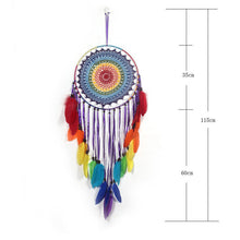 Load image into Gallery viewer, rainbow colored dreamcatcher with size specifications
